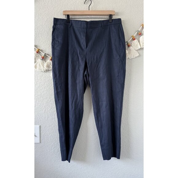 J. jill Linen Stretch Navy Pull On Straight Leg Pant Coastal Minimalist Modest L - Picture 1 of 9